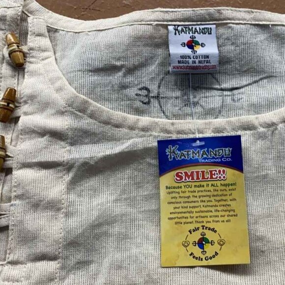 Cotton Bhutani Trim Long-Sleeve Round Neck Tunic - Solid Color (Cream) - Picture 3 of 5